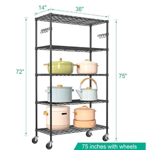5-Tier Metal Shelves for Storage on Wheels thumbnail-2