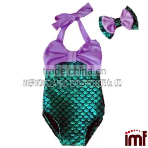 Little Mermaid Baby or Toddler Bikini Swimsuit With Adorable Bows thumbnail-1