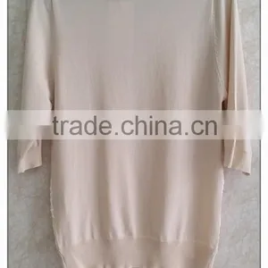 2015 Women Knitting Ladies' Blouse Short Sleeve Beaded Round Neck Pullover With Lace Patchwork thumbnail-2