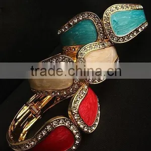 Exaggerate Cuff Bangles Gold Plated Metal Glaze Rhinestones Statement Bracelets thumbnail-5