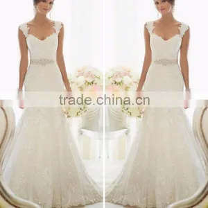 Cap Sleeve Lace Wedding Dresses Mermaid Ivory Sweetheart thumbnail-1