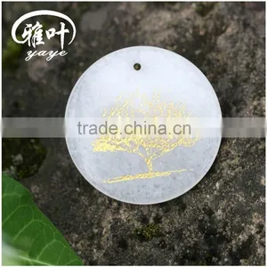 Wholesale White Jade Pendants Engraved Tree of Life thumbnail-1