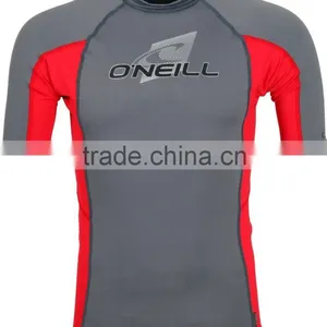 92% Polyester 8% Spandex (Lycra) Short Sleeves Grey Compression Shirt / Rash Guard With Red Side Panels thumbnail-1