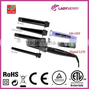 100-240V LCD Ceramic Tourmaline 5P 220C/430F Interchangeable Curling Wand thumbnail-2