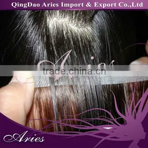 20" Hand Tied PU Skin Weft Remy Peruvian Human Hair Extension thumbnail-1