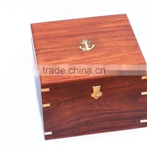 Beautiful Nautical Solid Brass Gimbal Compass With Rosewood Box 13441 thumbnail-1