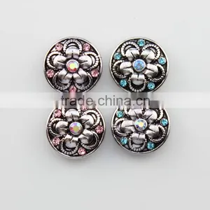 18mm Round Metal With Rhinestone Flower Interchangeable Snap Charm For Snap Jewelry thumbnail-3