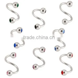 Double Jewelled Surgical Steel Twister Belly Bar thumbnail-1