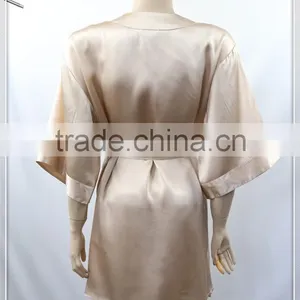 Wholesale Plain Colors Short Knee Length 100% Silk Robe Paypal Accept thumbnail-4