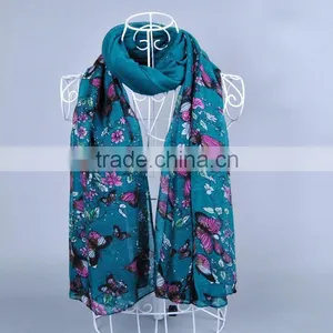 Popular Butterfly Flower Pattern Women Scarf Voile Scarves 180*90 Pashmina Muslim thumbnail-6