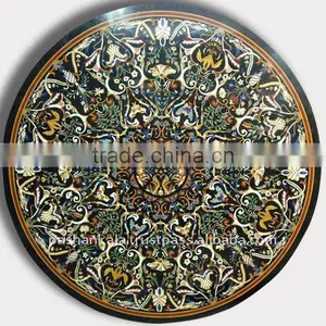 Round Black Marble Inlay Table Tops thumbnail-1