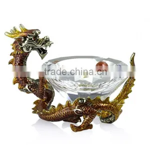RORO Auspicious Dragon Enamel Pewter Crystal Ashtray thumbnail-1
