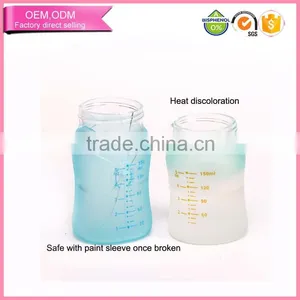 BPA Free Safety Insulating Baby Glass Milk Feeding Bottle With Heat Discoloration Silicone Sleeve thumbnail-1
