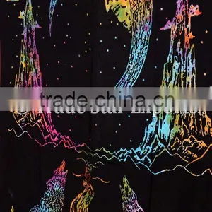 Twin Size Tie Dye Wolf Howling at Moon Wall Art Cotton Boho Wall Hanging Tapestry thumbnail-2