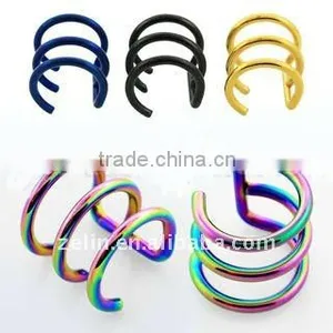 Anodized Steel Ear Cuffs With 3 Hoops Design - no Piercing Body Jewelry,ear Spiral thumbnail-1