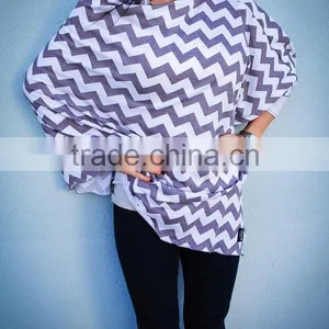 Cotton Spandex Knit White Ground With Light Purple Zig Zag Stripe Premium Quality Infinity Nursing Scarf thumbnail-3