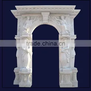 Decorative White Marble Door Surround With Statues thumbnail-1