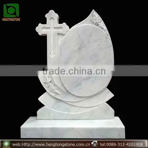 Natural Stone Carved Cross and Flower Design Headstone thumbnail-1