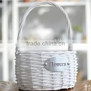 Handmade Plastic Lined Mini White Wicker Flower Plant Basket Wicker Decorative Plant Pots thumbnail-1