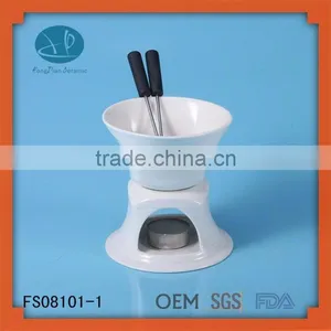 White Ceramic Chocolate Fondue With Logo and Cheese Tools Type Cheese Grater,ceramic Fondue thumbnail-1