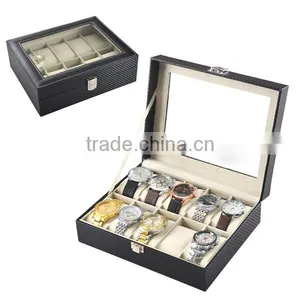 10 Slot Display Carbon Fiber Stripe Packing Box For Watch, With Acrylic Window Gift Package Boxs thumbnail-1