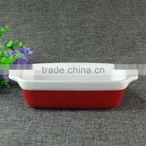Stocked Cheap Glazed Ceramic Baking Plate Two-tone Bakeware for Restaurant and Home Use in Good Quality thumbnail-1