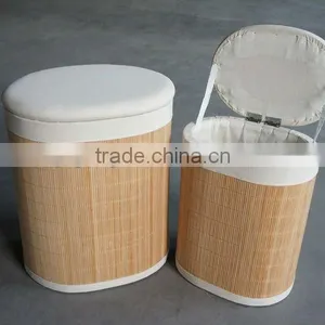 Bamboo Laundry Basket With White Lining thumbnail-1