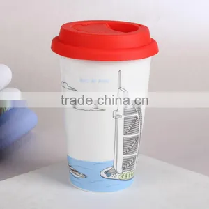Burj Al Arab Souvenir Porcelain Double Wall Travel Coffee Mug With Lid thumbnail-1