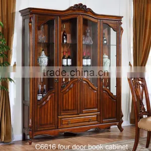 C6616 Luxury French Rococo Style White Stuy Room Bookcase/ Palace Fancy Wood Carved Display Cabinet/ Antique Book Cabinet thumbnail-1