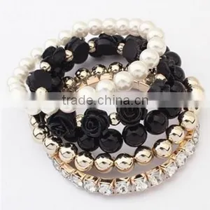 2016 Trendy Fashion Candy Color Pearl Rose Flower Multilayer Charm Bracelet & Bangle For Women Fashion Jewelry thumbnail-5