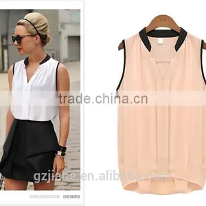 EXCLUSIVE Woman Blouses Sexy Sleeveless Chiffon Plus Size Ladies Blouses Casual Tops Clothing 2015 New Summer White Black thumbnail-1