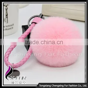 CX-R-24 Rabbit Fur Pom Pom Promotional Gift Fur Ball Keychain Mobile Phone Strap thumbnail-1
