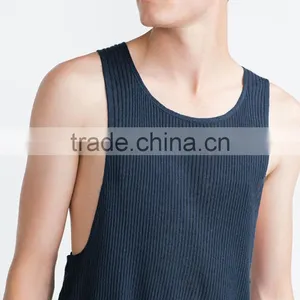 Plain Black Knitted Men Stringer Tank Top With no Lable thumbnail-2