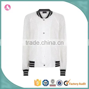 2016 White Polyester Mesh Bomber Jacket Wholesale for Woman thumbnail-1
