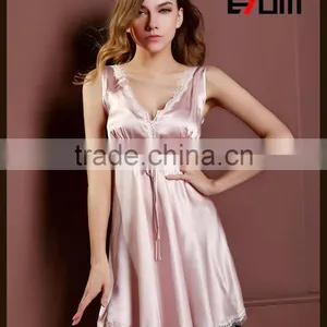 0855 Floral Lace Nightdress Spaghetti Strap Slip Sexy Girls Satin Photos Nightdress Dress Satin Nightgown thumbnail-1