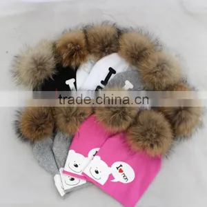 Myfur Spring Infantile Hot Selling Unisex Baby 100% Cotton Hat With a Fur Pom Pom Ball thumbnail-6