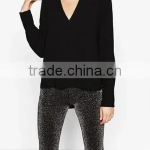 Runwaylover EY2376B Ladies 2017 Deep V-Neck Sexy Pure Color Blouse thumbnail-1