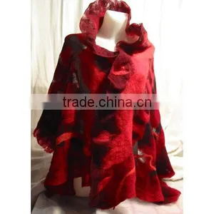 Red and Black Nuno Felt Wrap Shawl-handmade thumbnail-5
