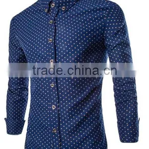 Latest Design Dark Blue Dots Mens Dress Shirts thumbnail-1