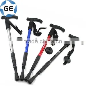 Curved Grip 4 Sections Telescopic Trekking Pole Outdoor Walking Alpenstock Aluminium Alloy Rubber Handle Hiking Stick thumbnail-1