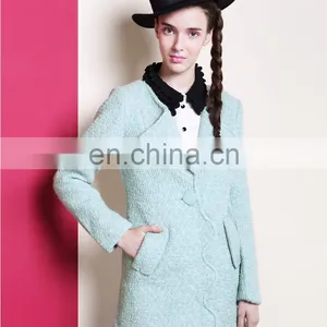 Hot Selling Top Brand Houndstooth Pattern Double-breasted Button Woollen Lady Coat thumbnail-1