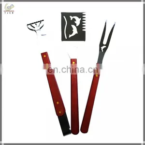 Outoddr BBQ Tools Set of 3pcs Stainless Steel Nice Wood Handle Bbq Tools Set of 3pcs Bbq Turner Bbq Fork thumbnail-1