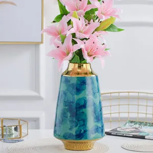 Fashion Wide Mouth European Light Luxury Jingdezhen Blue Ceramic Vase For Indoor Decor thumbnail-3