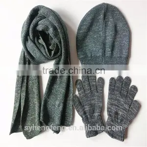 Factory Wholesale Three-piece Hat Scarf and Gloves thumbnail-1
