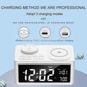 Electronic Alarm Clock Digital Display Multi-function Can Mobile Phone Wireless Charging Bluetooth Speaker Temperature Timer Clock Alarm Clock Radio thumbnail-2
