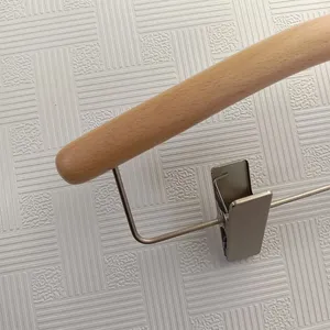 Korean Beech Customized Cloth Hangers Wood Coat Pants Rack Luxury Clothes Hanger With Anti-slip Clip thumbnail-4