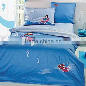 Embroidery Surfing Bedding Cotton Child Duvet Cover Bed Set 205TC In Light Blue Color thumbnail-1