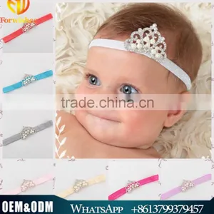 European Kids Headbands New Arrival Baby Girl Pearls Crown Headbands Infant Baby Elastica Hair Bands thumbnail-1