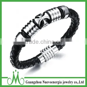 Unisex Jewelry Blue Genuine Leather Mens Bracelet Bangle Braided Durable Magnetic Clasp thumbnail-3