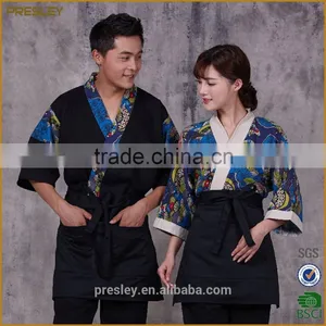 Japan Style Restaurant Hotel Waitress Bar Staff Black Uniform Japanese Sushi Uniform thumbnail-1
